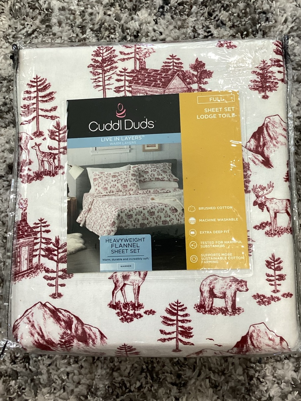 Cuddl Duds White and Red Woodland Lodge Flannel Sheet Set